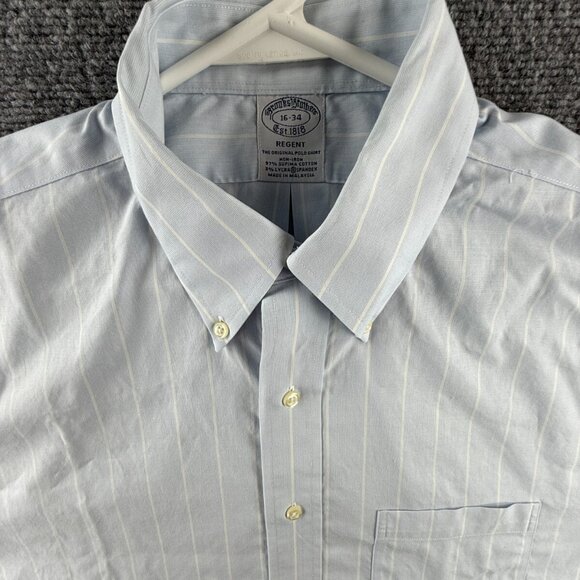 Brooks Brothers Cotton Striped Regent Blue Stretch Spandex 16 34 Non-Iron Button - Picture 7 of 13